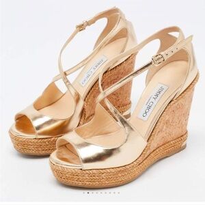 Jimmy Choo
Jimmy Choo Gold Leather Dakota Wedge Sandals size 39.5